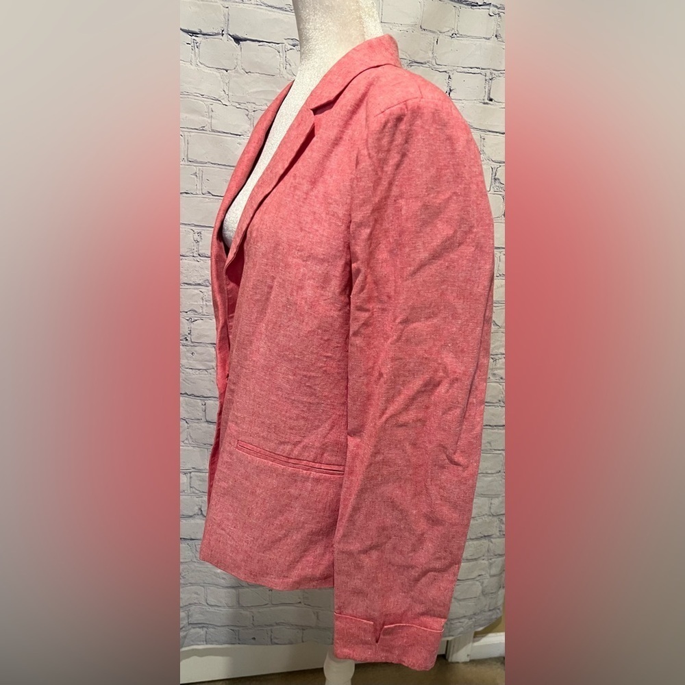 Draper James Blazer Womens Washed Pink Red Boxy Jacket Linen Cotton Chambray XL - Picture 3 of 8
